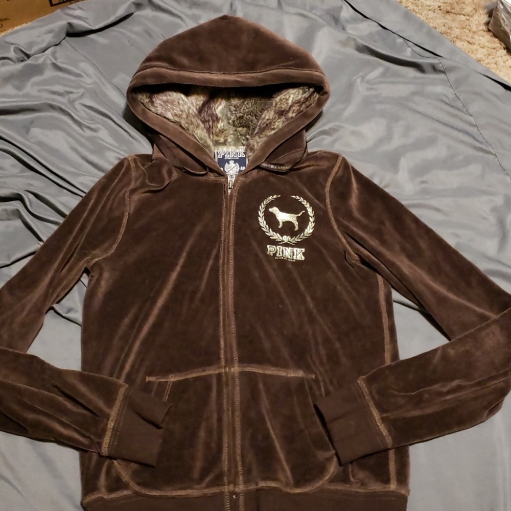 Brown Velvet VS Pink zip up hoodie size M